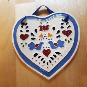 J.Duban Vintage Ceramic Folk Art Heart Wall Hanging